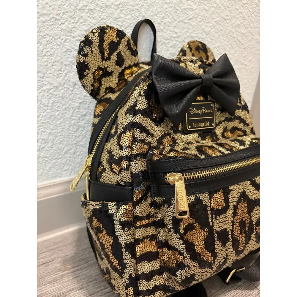 NEW Disney Loungefly Backpack Animal Kingdom Minnie Mouse Leopard Print Bag